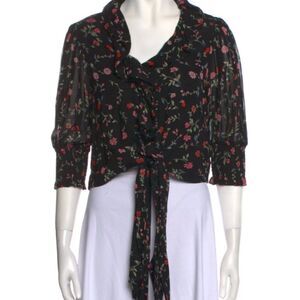 Ganni Paradise Elm Black Floral Cropped wrap blouse - SIze M